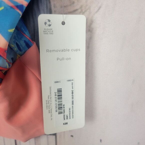 Payton and Parker Blue Pink Ruffled Swimsuit Top Size Large - Picture 3 of 4